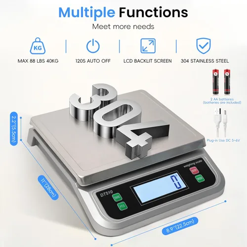 Miniatura 2 de Gran báscula de cocina 40kg para alimentos con función de tara y piezas 88lbs, bandeja de acero inoxidable para hornear para cocinar con adaptador