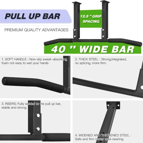 Miniatura 4 de ATENTO Pull Up Bar, Chin Up Bars Ceiling Mount, Workout for Home Gym, Beam, Crossfit - Heavy-Duty, Foam Grip, Easy installation