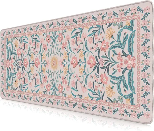 Miniatura 13 de iCasso Alfombrilla de mouse estética pequeña con diseño floral, mini alfombrilla de mouse portátil rosa, antideslizante y cómoda, de tela para mouse