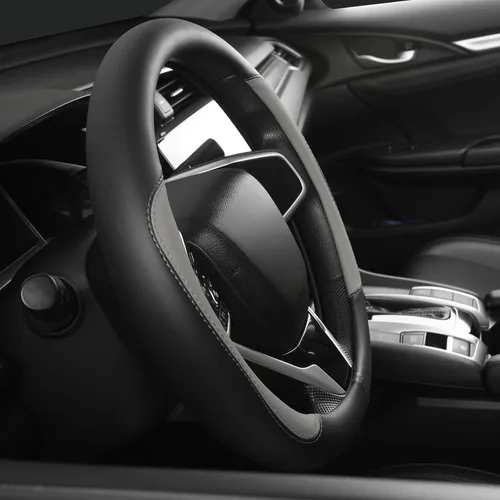 Miniatura 3 de Funda universal para volante de automóvil, funda de cuero de microfibra para volante de 14.5-15 pulgadas, protector antideslizante y transpirable