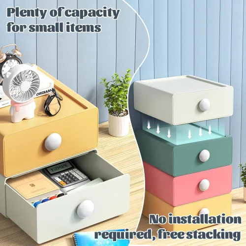 Miniatura 6 de Organizador de escritorio de 2 piezas, cajas de almacenamiento apilables con 2 cajones de plástico, cajones organizadores de escritorio con 2