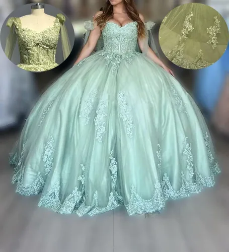 Miniatura 4 de Ftupza Vestidos de quinceañera con hombros descubiertos vestidos de tul hinchados para vestido de 15 años de encaje apliques vestido de fiesta Ftu01