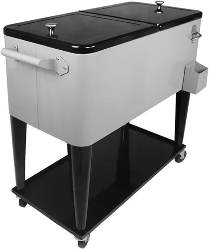 Miniatura 2 de Portable Rolling Cooler Cart 80 Quart Ice Chest Cart Trolley Rolling Cooler with Wheels, Outdoor Beverage Ice Chest for Patio with Shelf, Water Pipe
