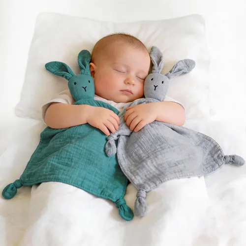 Miniatura 16 de ZIGJOY Bunny Lovey - Manta de seguridad de muselina de algodón suave y transpirable para bebés, regalos para recién nacidos, niños y niñas, azul
