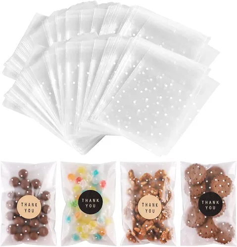 Miniatura 11 de NPLUX Paquete de 100 bolsas de celofán autosellantes transparentes para galletas y golosinas "Gracias" para obsequios y dulces con calcomanías