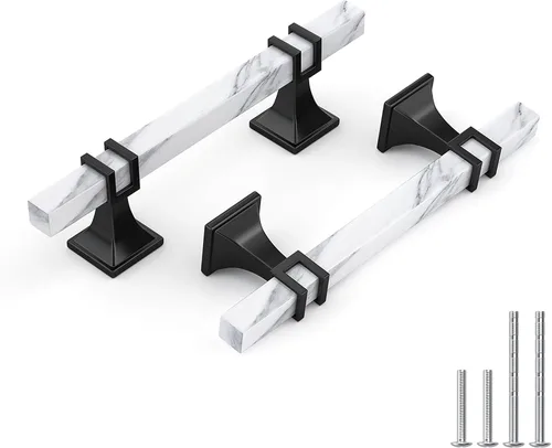 Miniatura 28 de Haliwu Paquete de 5 tiradores de gabinete con barra en T negra y dorada de 3 pulgadas, tiradores de puerta para armarios de cocina, manijas de zinc