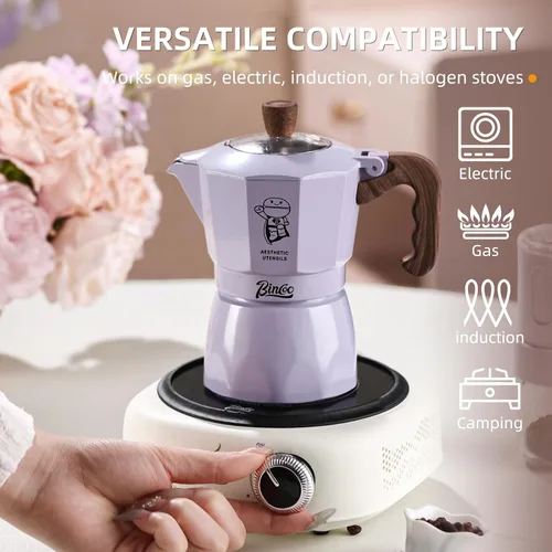 Miniatura 6 de Bincoo Estufa para máquina de café expreso, 2 tazas/4.1 fl oz, pequeña estufa italiana, olla moka para camping, portátil, ideal para el hogar
