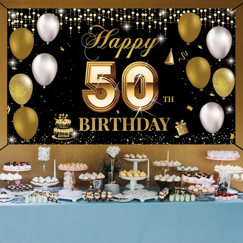 Miniatura 4 de Fondo de pancarta de cumpleaños número 50, decoración de feliz cumpleaños 50 para hombres y mujeres, cartel de fiesta de cumpleaños de 50 años