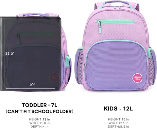 Miniatura 5 de mibasies Mochila para niñas y niños, ideal para niños y niñas, mochila para preescolar jardín de infantes y primaria, Púrpura claro, Niñito-12