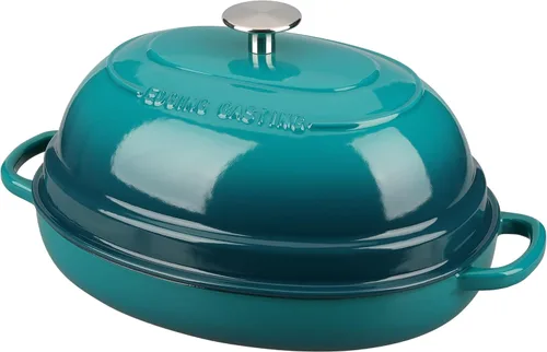 EDGING CASTING Olla ovalada esmaltada de hierro fundido holandés con tapa, horno holandés de pan para hornear pan de masa madre, pan holandés, horno