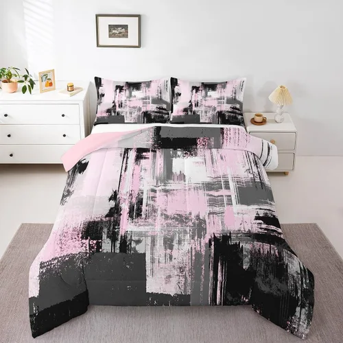Miniatura 13 de Feelyou Edredón Abstracto Juego de edredón de arte abstracto moderno para niños y niñas, color morado, azul, negro, juego de ropa de cama para Multi