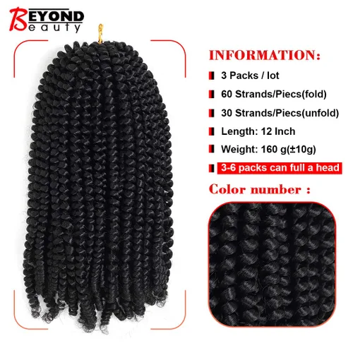 Miniatura 3 de Beyond Beauty - Trenzas de ganchillo con rizos de primavera de 12 pulgadas para Butterfly Locs Bomb Twist Crochet Hair Beyond Beauty Ombre colores 1b