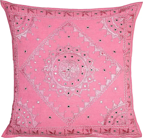 Funda de almohada para asiento de silla india, 24 x 24, grande, bordada a mano, color rosa bebé, bohemio, 23.6 x 23.6 in, decoración del hogar,