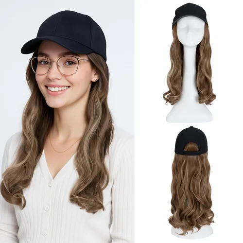Miniatura 26 de SEGO - Peluca de gorra con pelo adjunto para mujer, gorra negra de béisbol con extensiones de pelo, gorra de béisbol larga y ondulada con ajuste