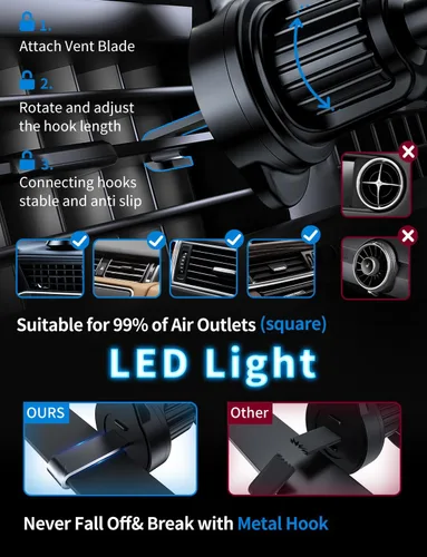 Miniatura 8 de Cargador de Montaje para Coche MagSafe, 3 en 1 [LED RGB Manos Libres] Cargador Inalámbrico para Coche, Soportes Magnéticos para Teléfono para tu