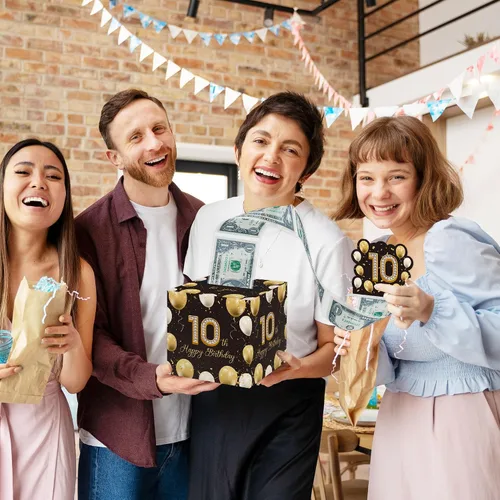 Miniatura 5 de Lindos regalos de cumpleaños número 10 para niños y niñas, caja de dinero extraíble con 35 bolsas para decoración de fiesta de cumpleaños de 10 años