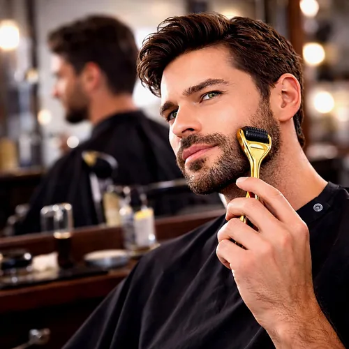 Miniatura 6 de Elevate Derma Roller 0.010 in con rodillo de microagujas de titanio 540 para mujeres y hombres, rodillo dorado para cara, piel, cabello y barba