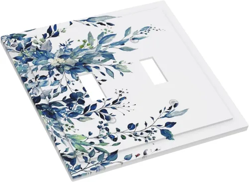Miniatura 3 de Cubiertas de Interruptor de Luz de Doble Palanca con Hojas de Plantas Florales de Eucalipto Azul en Acuarela, Placa Decorativa de Pared de 2