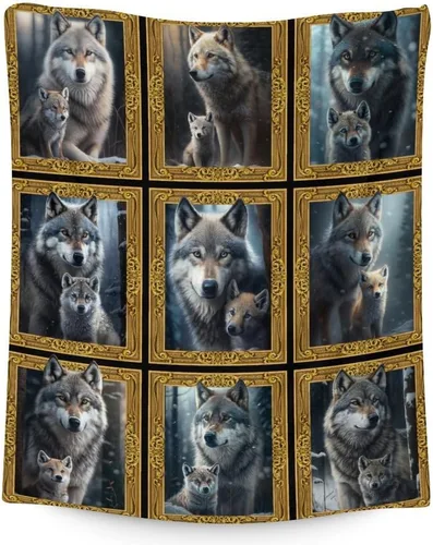 Miniatura 8 de Manta de lobo para regalar – Manta de 30 x 40 pulgadas para adultos y niños, manta de felpa suave arcoíris para sofá y viajes