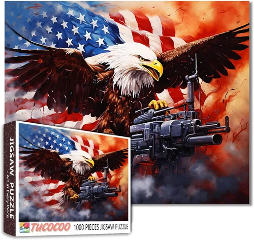 Miniatura 8 de Rompecabezas de 1000 piezas con la bandera americana y águila para adultos, rompecabezas del 4 de julio, para juegos de actividades familiares