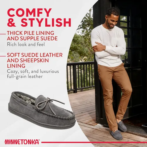 Miniatura 4 de Minnetonka - Pantuflas con suela rígida y forro de pelo para hombre