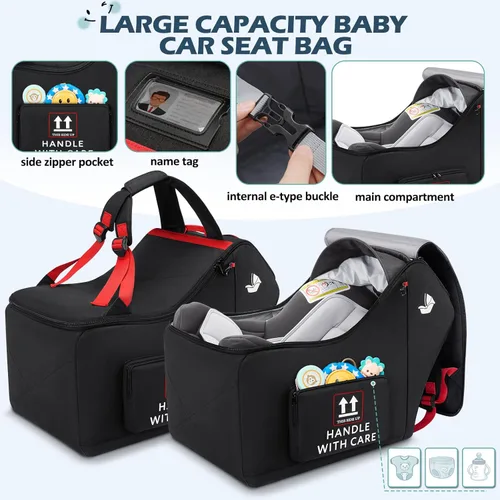 Miniatura 3 de RAINSMORE Bolsa de viaje para asiento de automóvil infantil para avión, compatible con todos los asientos de automóvil Nuna Pipa y base Chicco Negro