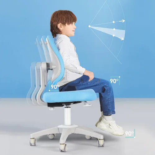 Miniatura 5 de Silla de escritorio para niños, altura y profundidad del asiento, silla de estudio ajustable con giro de 360°, ruedas de freno para sentarse