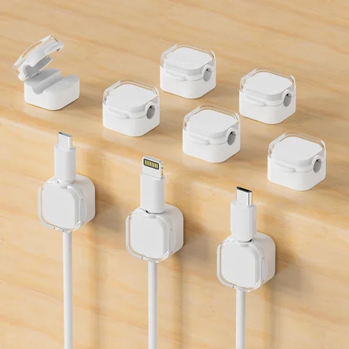 Miniatura 10 de Paquete de 9 soportes magnéticos para cables, clips magnéticos para cables de escritorio con adhesivo fuerte, organizador de cables para gestión