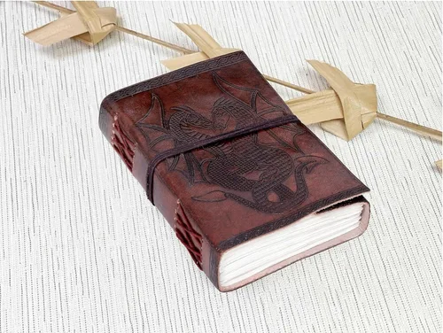 Miniatura 3 de AzureGreen Libro de páginas en blanco de doble dragón hecho a mano de piel para escribir sin forro 5 x 7 (marrón)
