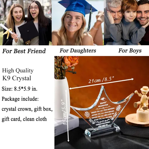 Miniatura 3 de Movdyka Regalo de graduación para ella y él 2026 único – Corona de cristal grabada para clase de 2026 regalos – Ideas de regalo de graduación