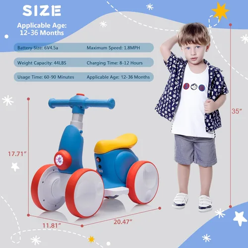 Miniatura 4 de JoyRydz Bicicleta eléctrica de equilibrio para bebés de 6 V con máquina de burbujas, bicicleta de equilibrio 4 en 1 con control remoto para niños