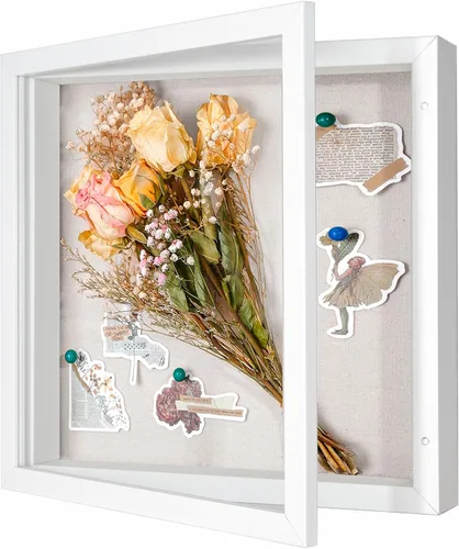 Miniatura 12 de Marco de caja de sombra pequeña de 5 x 5 con parte trasera de lino, resistente vitrina de memoria de flores, imágenes, medallas y más, color negro