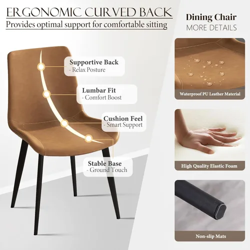 Miniatura 6 de Juego de 4 sillas de comedor, modernas sillas de comedor tapizadas de piel sintética con patas de metal resistentes y respaldo cómodo, sillas Marrón