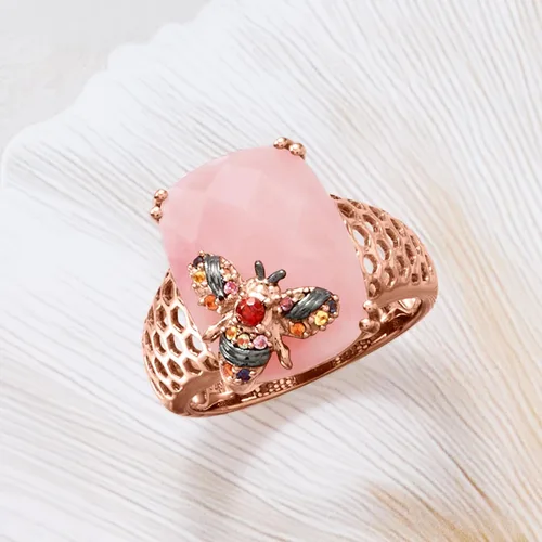 Miniatura 5 de Ross-Simons Pink Opal and .10 ct. t.w. Multicolored Sapphire Bumblebee Ring With Single Garnet in 18kt Rose Gold Over Sterling
