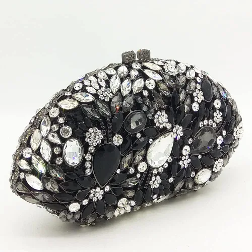 Miniatura 3 de Boutique De FGG Bolsos de noche de flores y embragues para mujer, bolsos formales de diamantes de imitación, bolsos de mano de cristal de boda