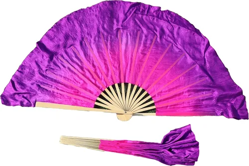 Miniatura 9 de Winged Sirenny Pares de abanicos plegables de seda cortos de 4 pulgadas (3.9 in) para adoración y baile popular chino (negro a morado)