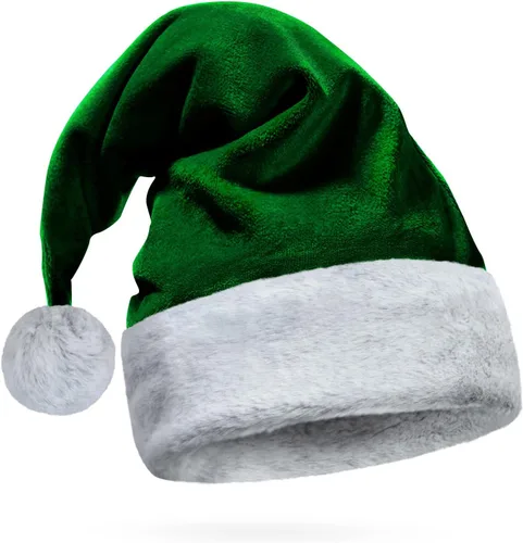 Miniatura 6 de Sombrero de Santa Hexonomy, Terciopelo, Borde de Piel Sintética - Suave y Cálido Peludo, Tocado de Navidad de Lujo - Adulto, Talla Única, Talla única