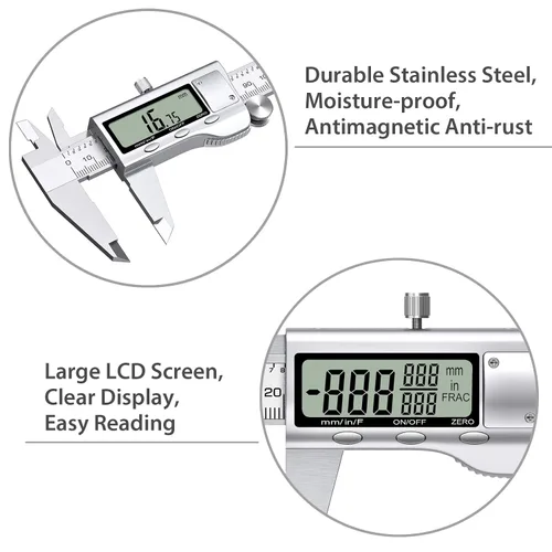 Miniatura 5 de Proster Calibrador Vernier digital de 6 pulgadas, 5.906 in, fracción de pinza electrónica, pinza métrica para longitud, ancho, profundidad, diámetro