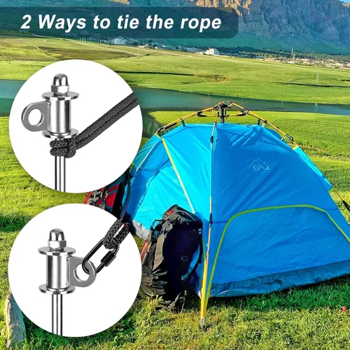Miniatura 6 de Paquete de 4 estacas para tienda, anclajes de tierra resistentes de 16 pulgadas, soldadura completa, fáciles de atornillar y reutilizables, para E.