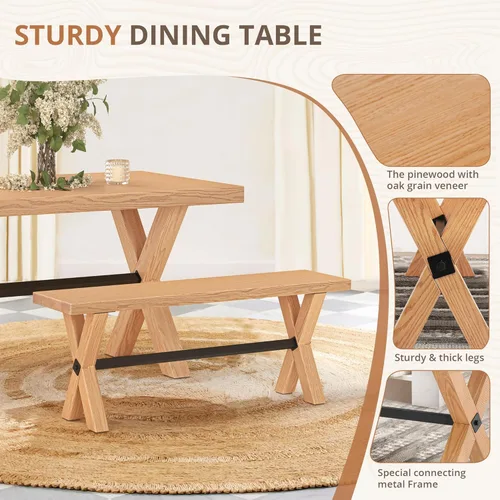Miniatura 6 de LUE BONA Banco de comedor de 47 pulgadas con madera maciza, banco de cocina de granja con grano de madera natural, silla de comedor rectangular