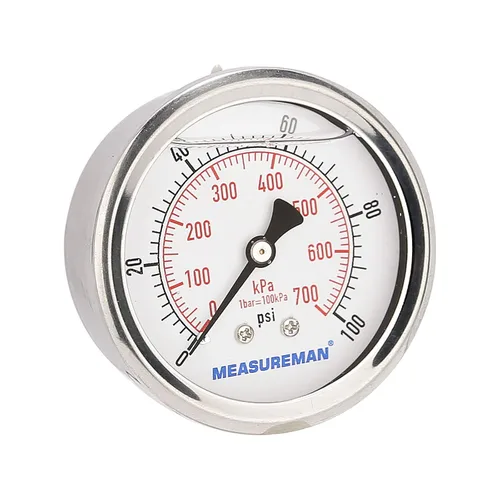 Miniatura 13 de MEASUREMAN - Manómetro de presión 1/4 NPT, manómetro de presión lleno de glicerina 0-100psi/kPa con esfera de 2.5 pulgadas y caja de acero