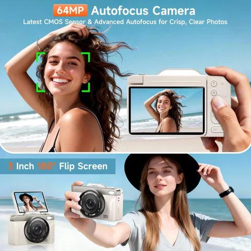 Miniatura 3 de Cámara digital 4K para fotografía, cámara de video de enfoque automático de 64 MP para YouTube con pantalla abatible de 180 de 3 pulgadas, cámara