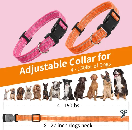Miniatura 5 de Correa de repuesto para collar de choque, 3/4 pulgadas, paquete de 2, collar de perro ajustable reflectante, naranja y rosa, tamaño de cuello de 8 a