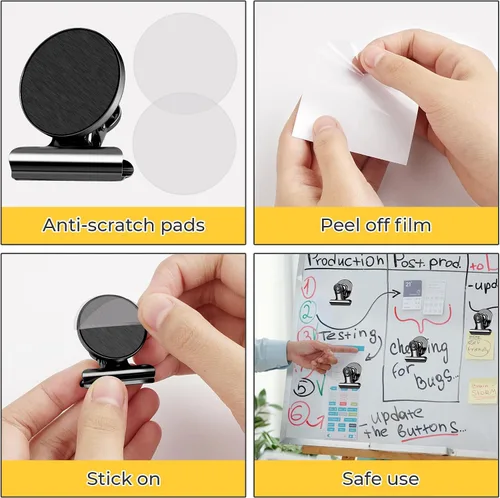Miniatura 4 de 20 unidades de clips magnéticos, imanes para nevera, imanes para refrigerador, clips magnéticos negros para pizarra, imanes de clip