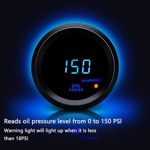 Miniatura 4 de Medidor de presión de aceite de 2 pulgadas = 52 mm con kit de emisor LED azul digital para automóvil de 12V (negro)
