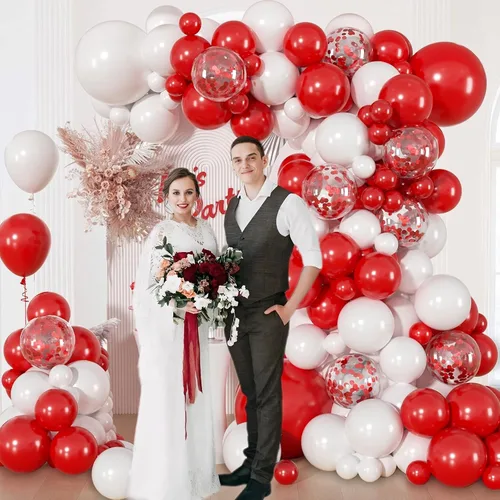 Miniatura 5 de Juego de 114 globos rojos y blancos, kit de arco de globos rojos y blancos para boda, compromiso, Navidad, día de San Valentín, cumpleaños