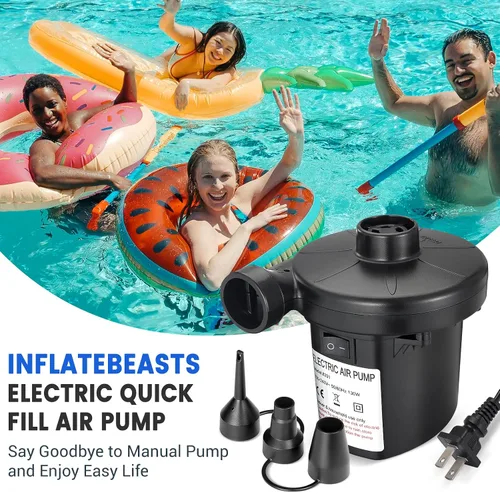 Miniatura 6 de Bomba de aire eléctrica inflable para piscina, AC/110V 130w - Bomba de cama de aire de llenado rápido con 3 boquillas, inflador de bomba de colchón