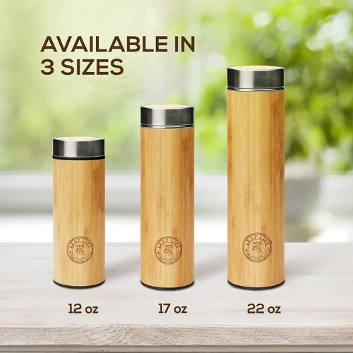 Miniatura 9 de LeafLife Botella de Té de Bambú Premium para Té Suelto - Botella Infusora de Té - Regalos de Té - Botella de Agua Aislada/Vaso de Café/Té - Set