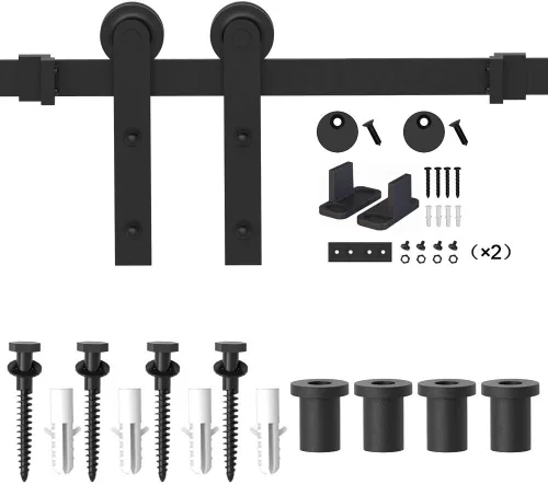 Miniatura 5 de WINSOON Kit de herrajes para puerta de granero de 5 pies: herrajes para puertas correderas individuales - Kit de riel de puerta de granero negro Kit