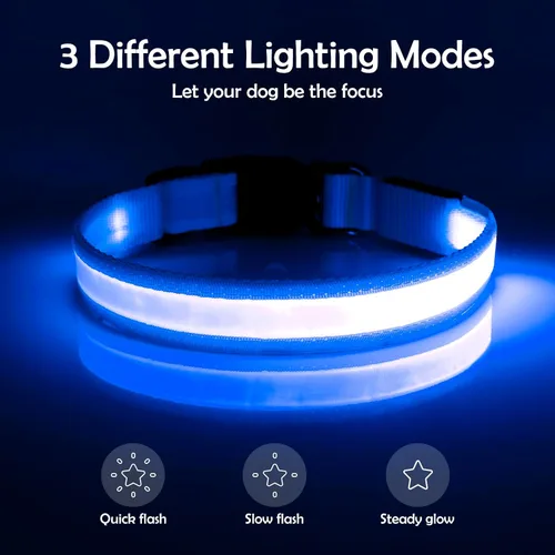 Miniatura 2 de Vizpet Collar para perro con luz LED, ajustable, recargable por USB, superbrillante, luz de seguridad brillante para perros (mediano, azul)
